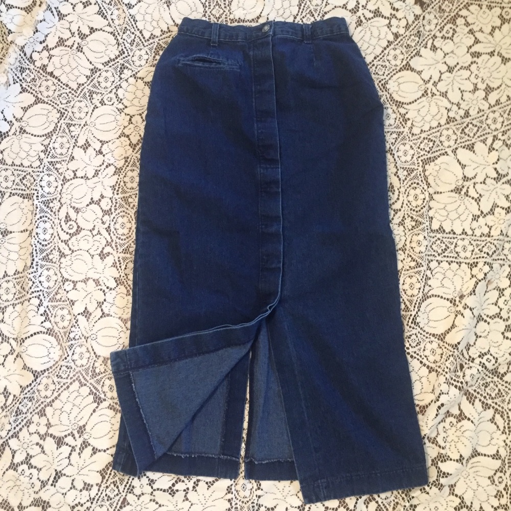 VTG 90s Lee Denim Long Button Front Skirt-6